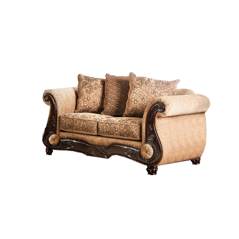 Benjara Nicanor Sophisticated Wondrous Love Seat- Gold & Brown