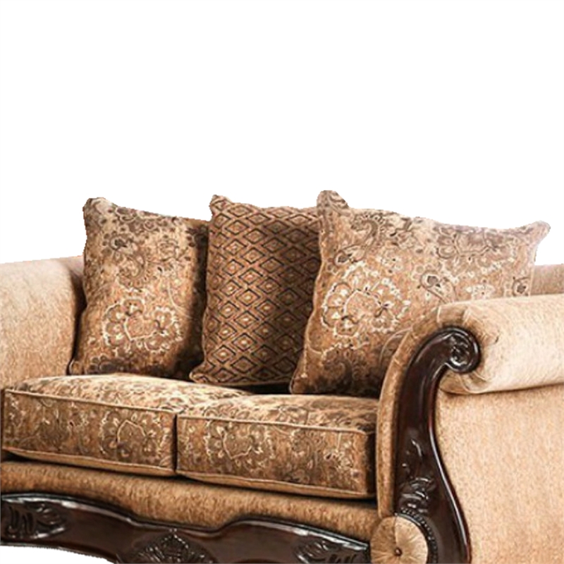 Benjara Nicanor Sophisticated Wondrous Love Seat- Gold & Brown