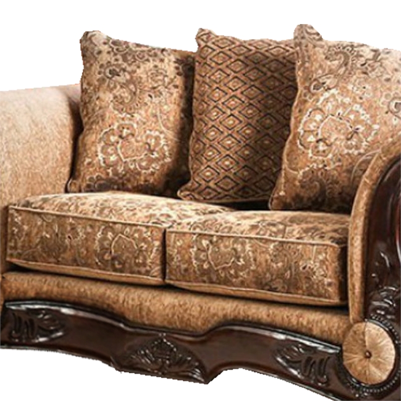 Benjara Nicanor Sophisticated Wondrous Love Seat- Gold & Brown