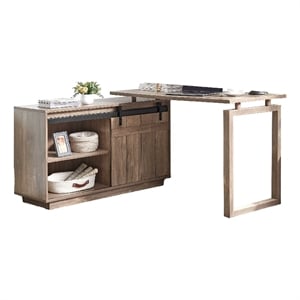 Benjara 56&quot Fior L Shaped Writing Desk in Hazelnut Brown Wood