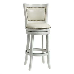 Benjara Nailhead Trim Round Leatherette Barstool with Flared Legs- White