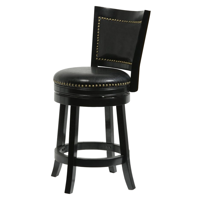 Benjara Nailhead Trim Round Leatherette Counter Stool with Flared Legs- Black