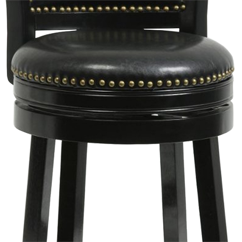 Benjara Nailhead Trim Round Leatherette Counter Stool with Flared Legs- Black