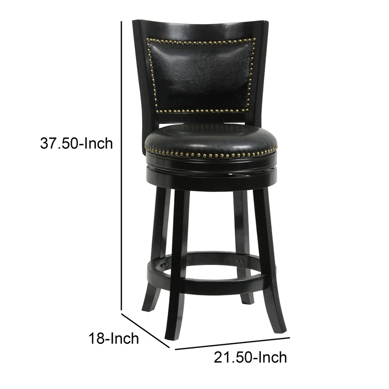 Benjara Nailhead Trim Round Leatherette Counter Stool with Flared Legs- Black