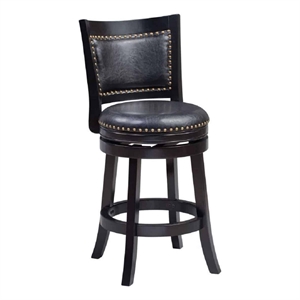 Benjara Nailhead Trim Round Leatherette Counter Stool with Flared Legs- Black