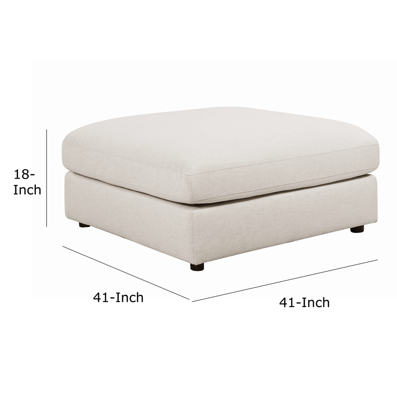 Benjara Upholstered Wooden Ottoman w/ Loose Cushion Seat & Small Feet- Beige
