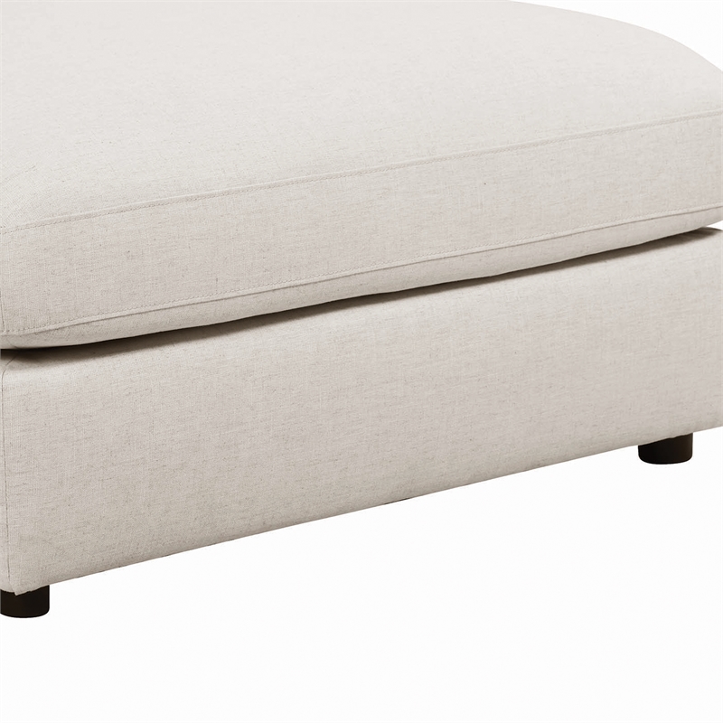 Benjara Upholstered Wooden Ottoman w/ Loose Cushion Seat & Small Feet- Beige