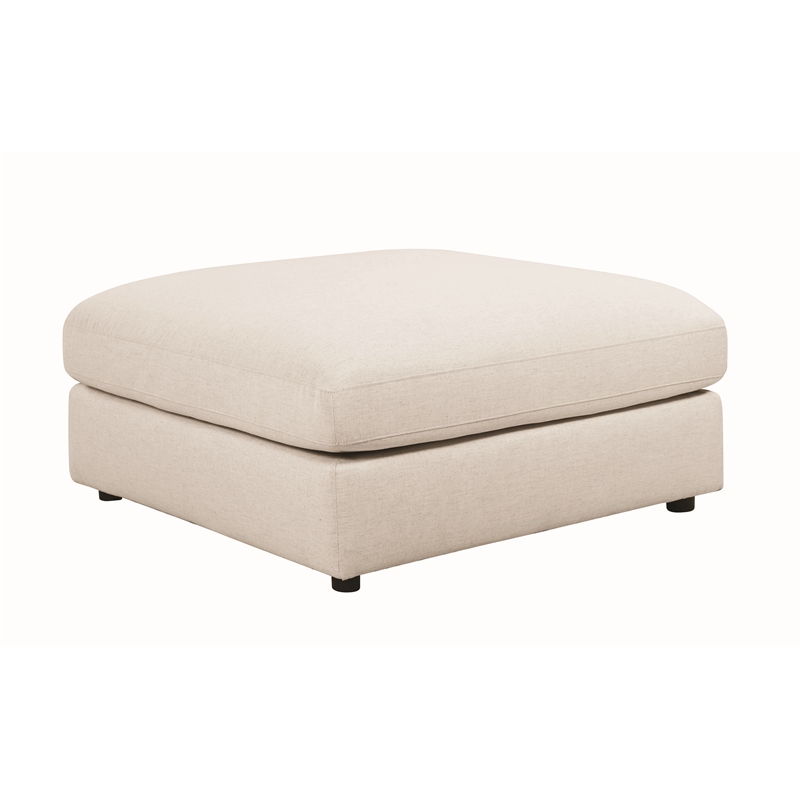 Benjara Upholstered Wooden Ottoman w/ Loose Cushion Seat & Small Feet- Beige
