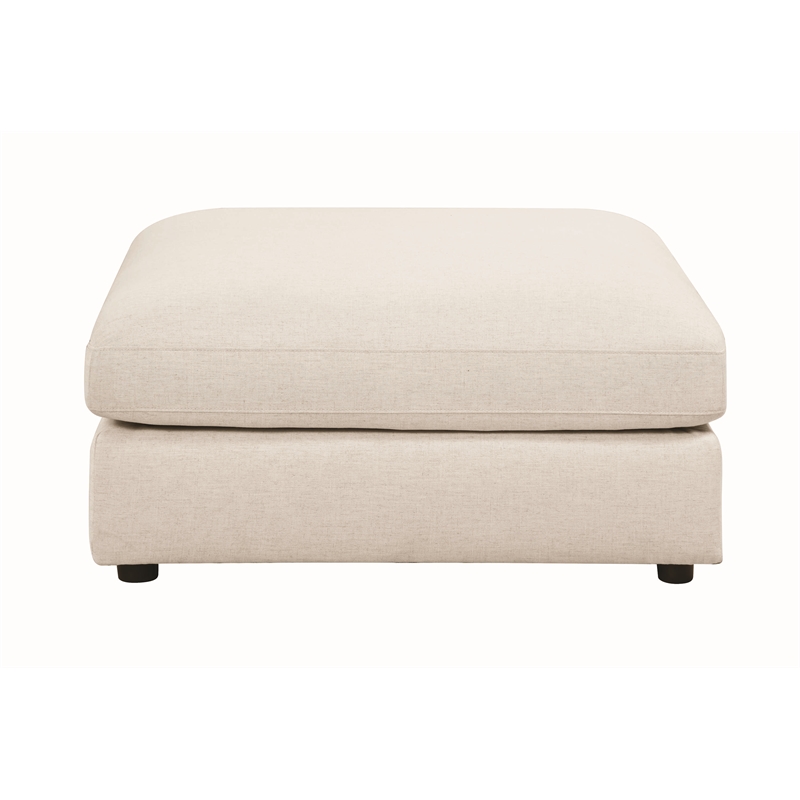Benjara Upholstered Wooden Ottoman w/ Loose Cushion Seat & Small Feet- Beige