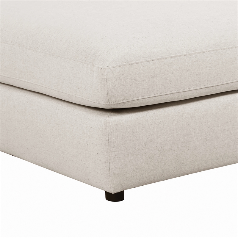 Benjara Upholstered Wooden Ottoman w/ Loose Cushion Seat & Small Feet- Beige