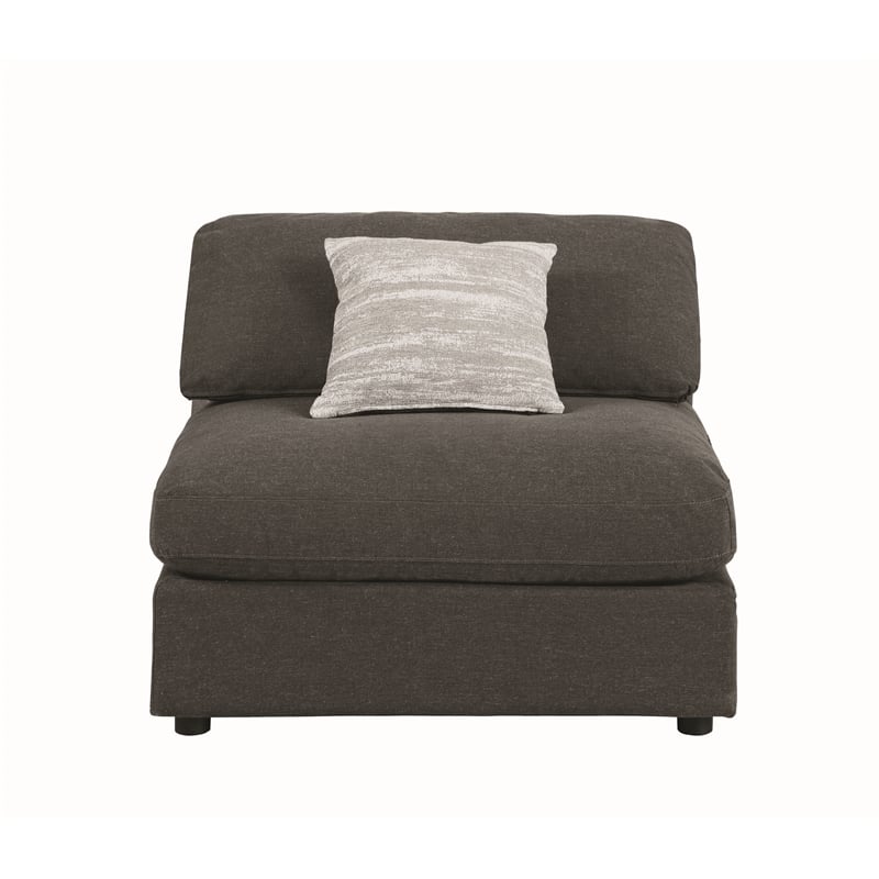 Benjara Fabric Wooden Armless Chair w/ Loose Cushion Seat & Small Feet-Dark Gray