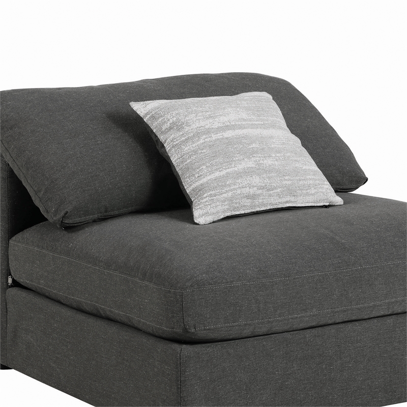Benjara Fabric Wooden Armless Chair w/ Loose Cushion Seat & Small Feet-Dark Gray