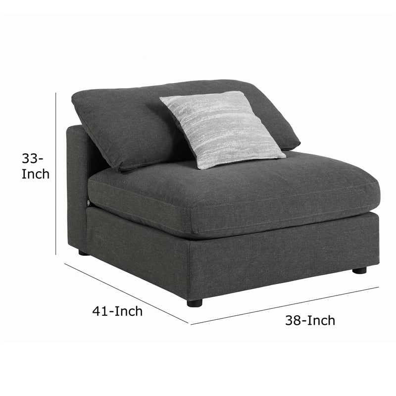 Benjara Fabric Wooden Armless Chair w/ Loose Cushion Seat & Small Feet-Dark Gray