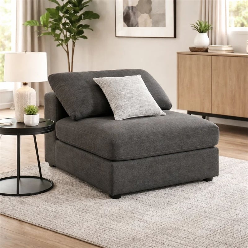 Benjara Fabric Wooden Armless Chair w/ Loose Cushion Seat & Small Feet-Dark Gray