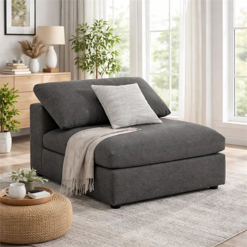 Benjara Fabric Wooden Armless Chair w/ Loose Cushion Seat & Small Feet-Dark Gray