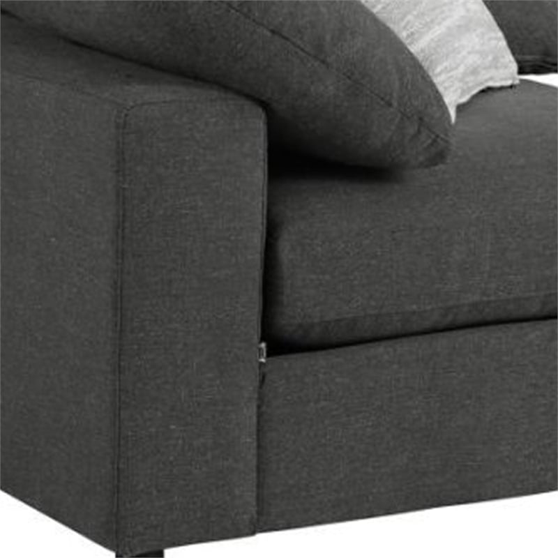 Benjara Fabric Wooden Corner Chair w/ Loose Cushion Seat & Small Feet-Dark Gray