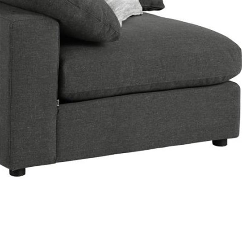 Benjara Fabric Wooden Corner Chair w/ Loose Cushion Seat & Small Feet-Dark Gray