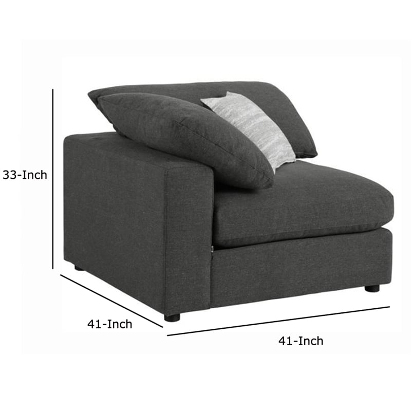 Benjara Fabric Wooden Corner Chair w/ Loose Cushion Seat & Small Feet-Dark Gray