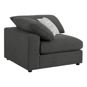 Benjara Fabric Wooden Corner Chair w/ Loose Cushion Seat & Small Feet-Dark Gray