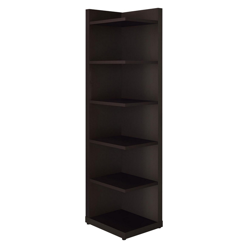 Benjara Radiant Brown Wooden Corner Bookcase