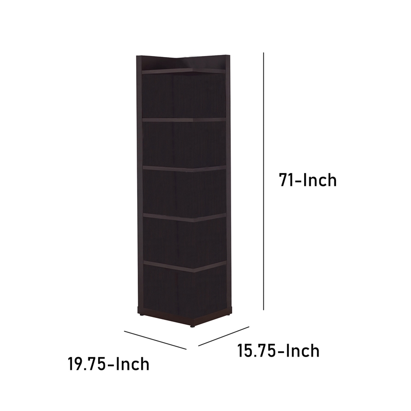 Benjara Radiant Brown Wooden Corner Bookcase