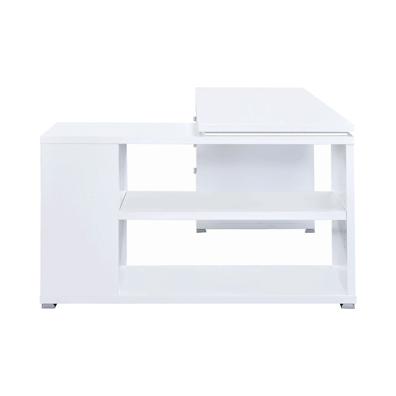 Benjara Contemporary L Shaped Office Desk with 3 Drawers and Shelves- White