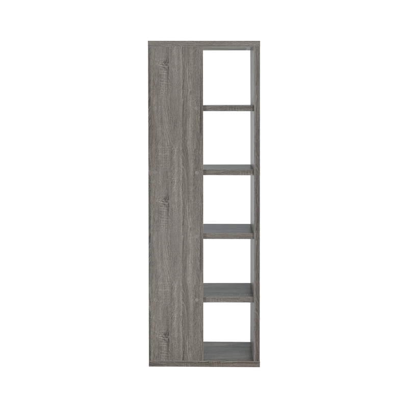 Benjara Spacious Semi Backless Wooden Bookcase- Gray