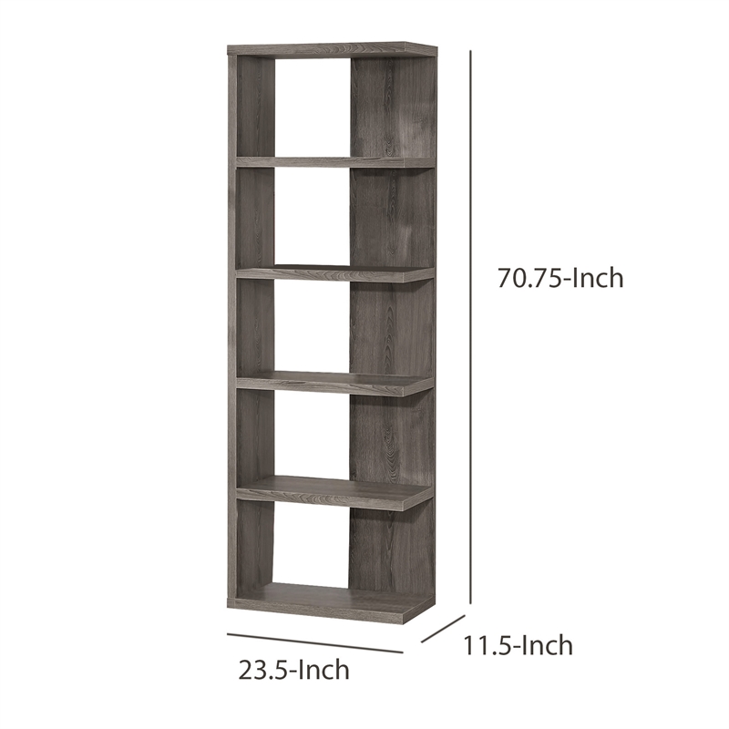 Benjara Spacious Semi Backless Wooden Bookcase- Gray