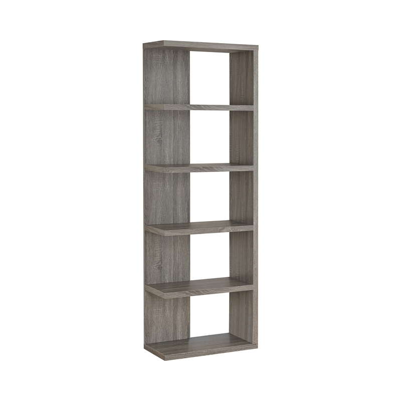 Benjara Spacious Semi Backless Wooden Bookcase- Gray