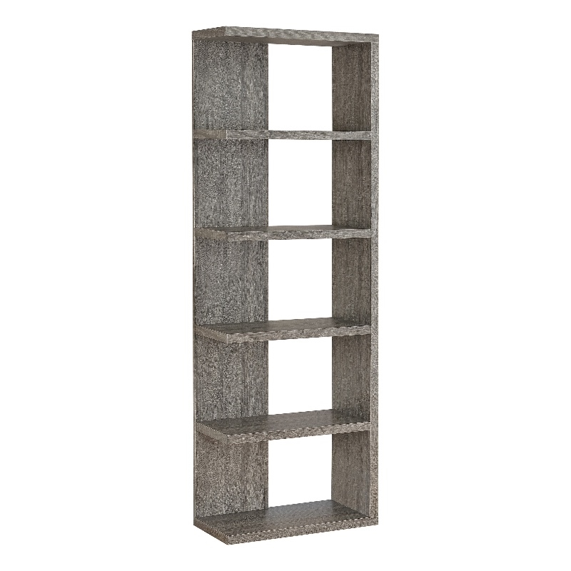Benjara Spacious Semi Backless Wooden Bookcase- Gray