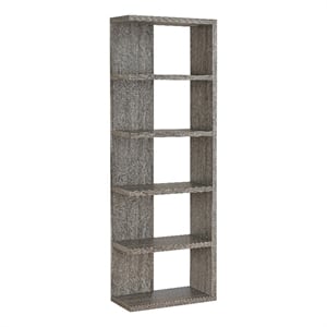 Benjara Spacious Semi Backless Wooden Bookcase- Gray