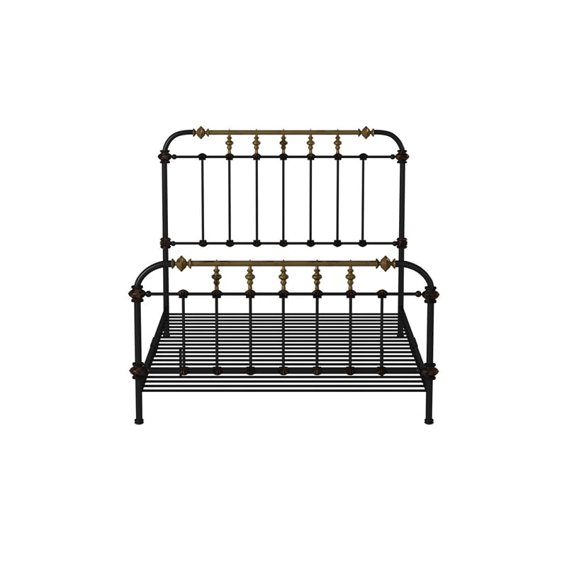 Benjara Transitional Queen Metal Bed- Black and Gold