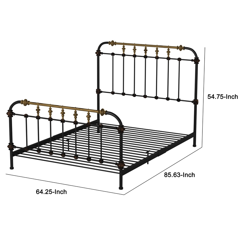 Benjara Transitional Queen Metal Bed- Black and Gold