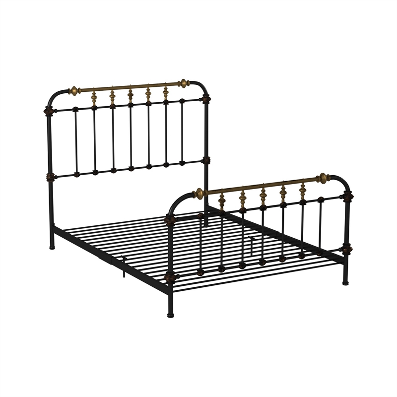 Benjara Transitional Queen Metal Bed- Black and Gold