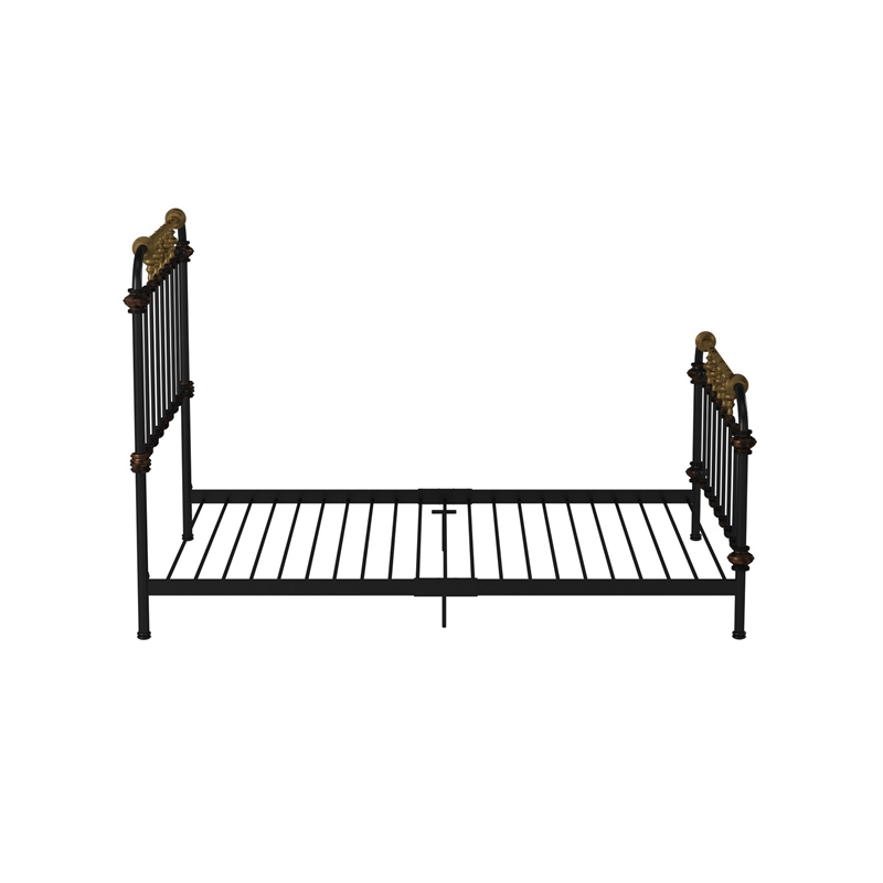 Benjara Transitional Queen Metal Bed- Black and Gold