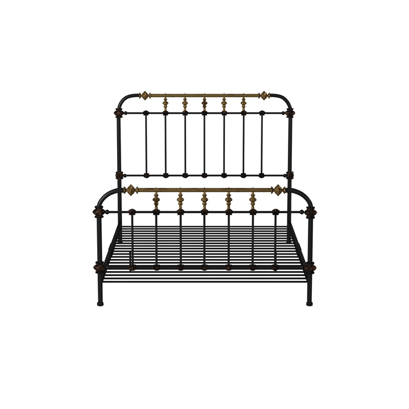 Benjara Transitional Queen Metal Bed- Black and Gold