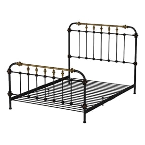 Benjara Transitional Queen Metal Bed- Black and Gold