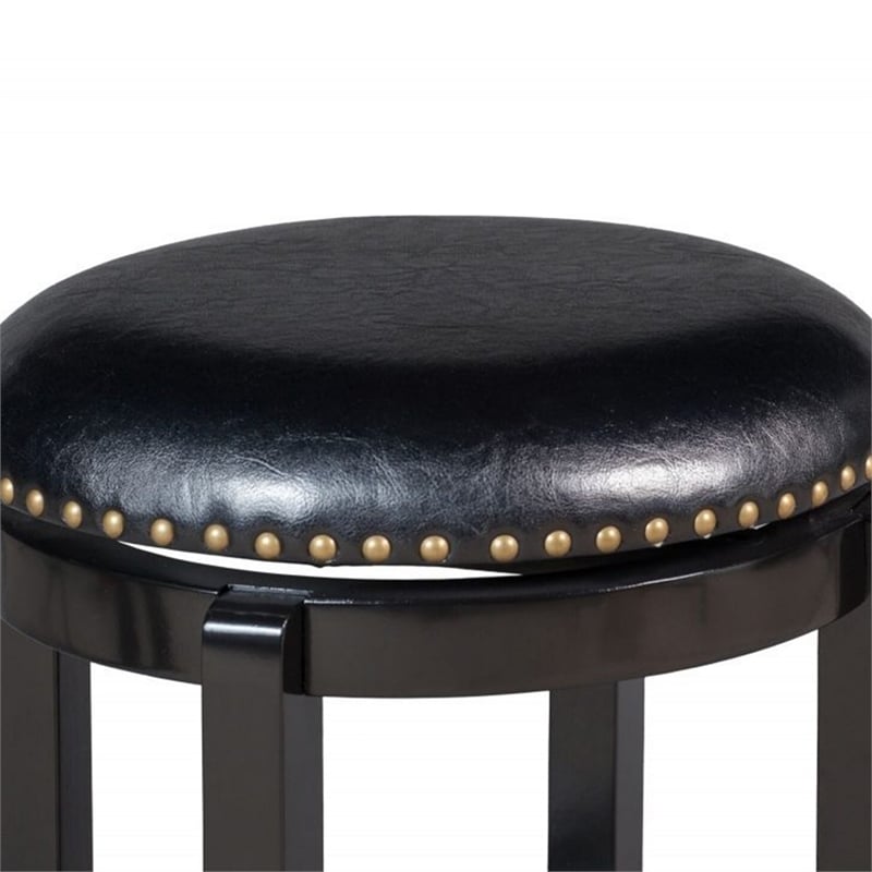 Benjara Nailhead Trim Round Leatherette Swivel Counter Stool w/ Flared Leg-Black