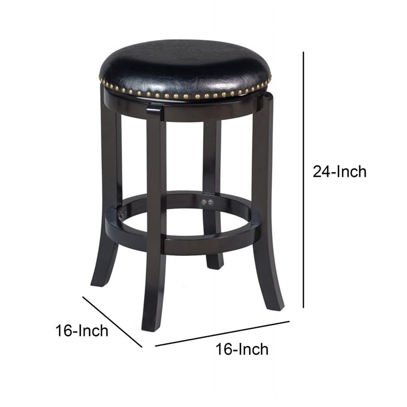 Benjara Nailhead Trim Round Leatherette Swivel Counter Stool w/ Flared Leg-Black