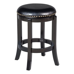 Benjara Nailhead Trim Round Leatherette Swivel Counter Stool w/ Flared Leg-Black