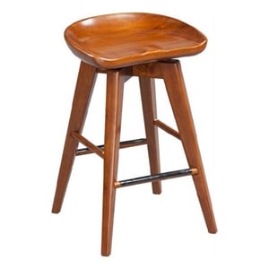 Benjara Contoured Seat Wooden Swivel Counter Stool with Angled Legs-Walnut Brown