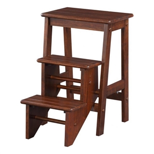 Benjara 3 Step Wooden Frame Stool with Safety Latch- Brown