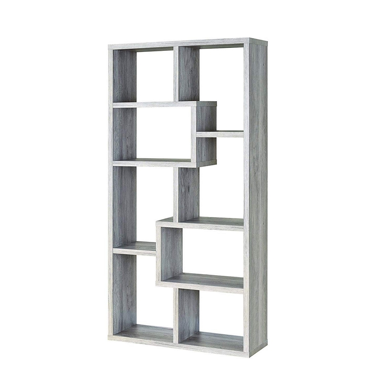 Benjara Modish Wooden Bookcase With Multiple Shelves- Gray