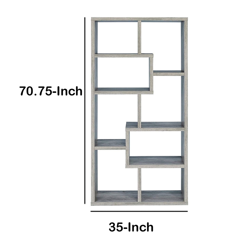Benjara Modish Wooden Bookcase With Multiple Shelves- Gray