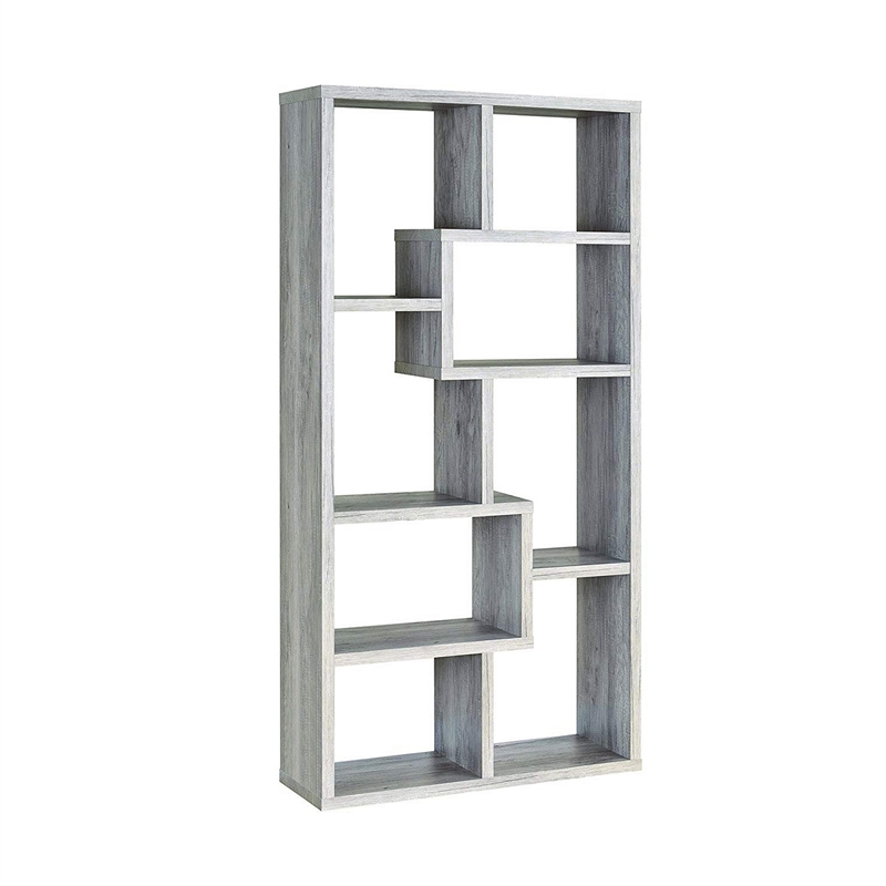 Benjara Modish Wooden Bookcase With Multiple Shelves- Gray