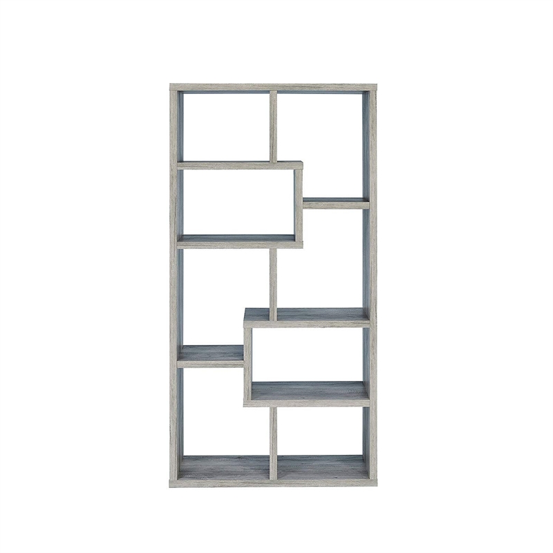 Benjara Modish Wooden Bookcase With Multiple Shelves- Gray