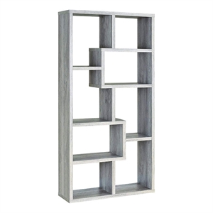 Benjara Modish Wooden Bookcase With Multiple Shelves- Gray
