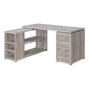 Benjara Contemporary Style L Shaped Office Desk- Gray