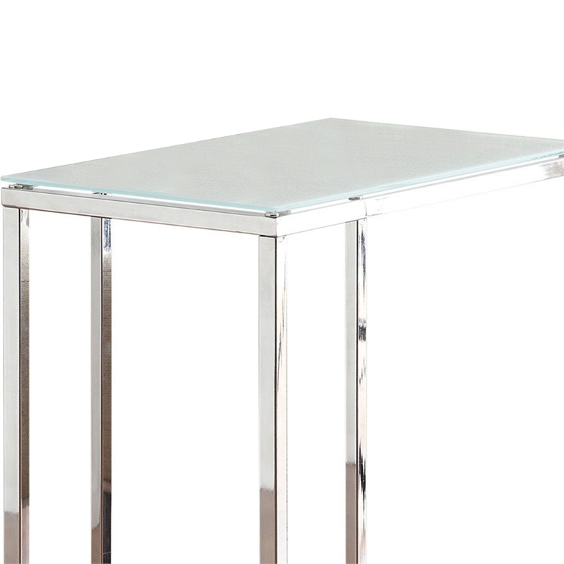 Benjara Metal Snack Table with Frosted Tempered Glass Top- Clear And Silver