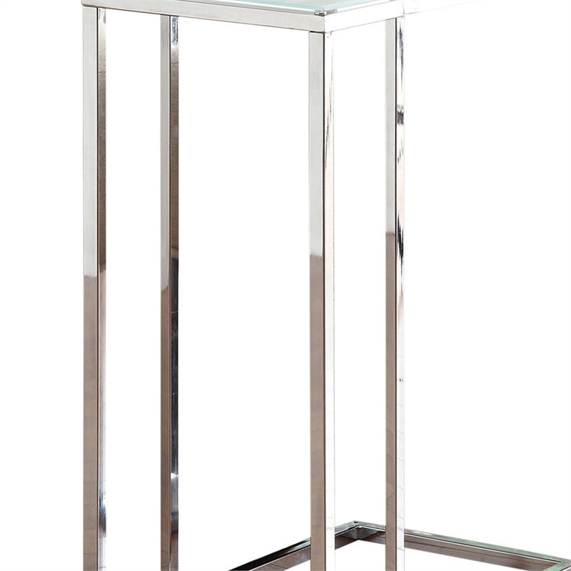 Benjara Metal Snack Table with Frosted Tempered Glass Top- Clear And Silver